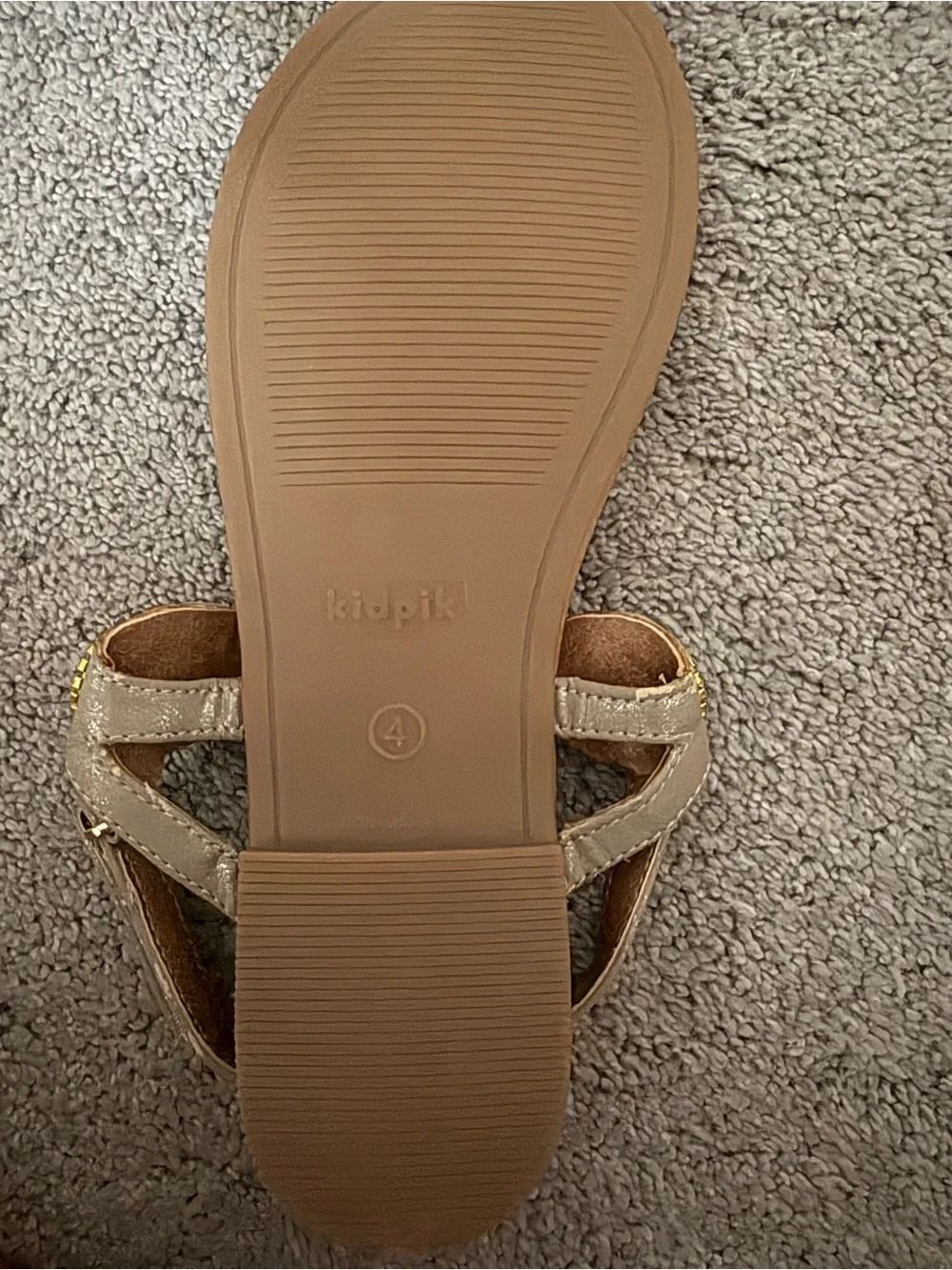 kidpik Brown T-Strap Sandals with Multicolor Jewel Accents